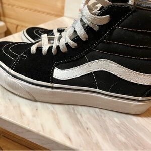 Vans Women’s Black / White High-Top Sneakers. Have some scuffs, need new laces.